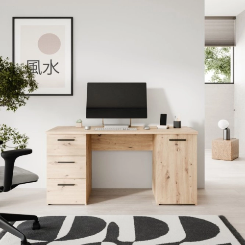 Biurko 140x60 cm z 3 szufladami i szafką Dąb Artisan